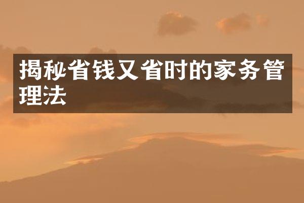 揭秘省钱又省时的家务管理法