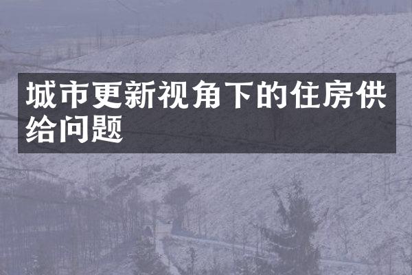 城市更新视角下的住房供给问题