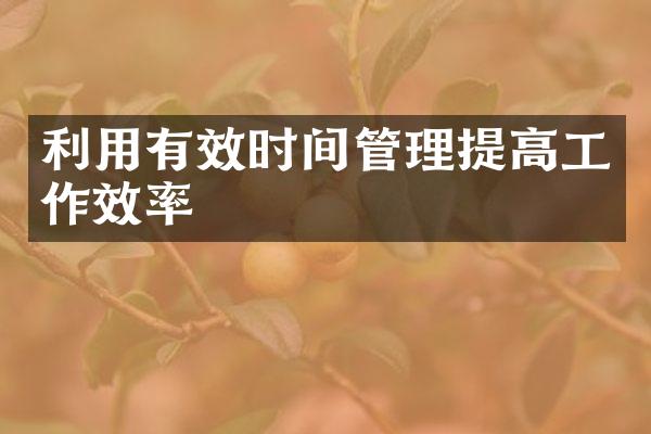 利用有效时间管理提高工作效率