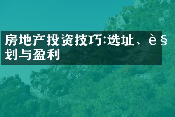 房地产投资技巧:选址、规划与盈利