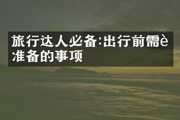 旅行达人必备:出行前需要准备的事项