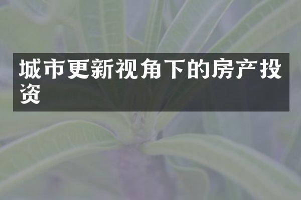 城市更新视角下的房产投资