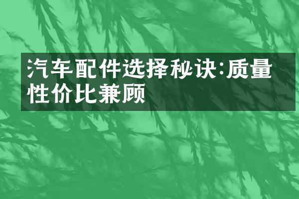汽车配件选择秘诀:质量与性价比兼顾