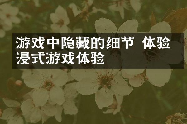 游戏中隐藏的细节 体验沉浸式游戏体验