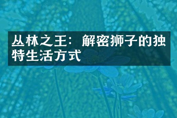 丛林之王：解密狮子的独特生活方式