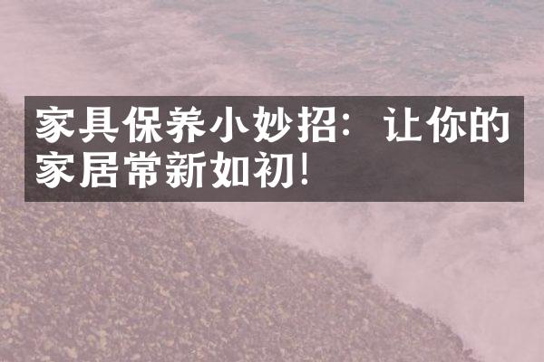 家具保养小妙招：让你的家居常新如初！