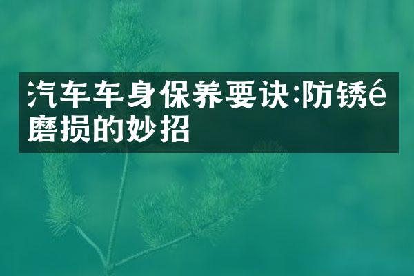 汽车车身保养要诀:防锈防磨损的妙招