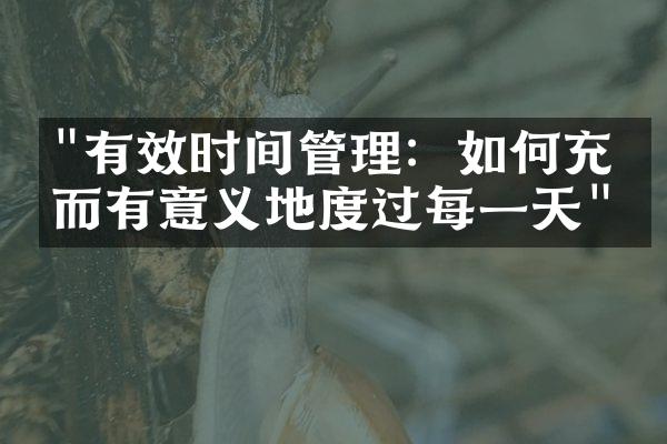 "有效时间管理：如何充实而有意义地度过每一天"