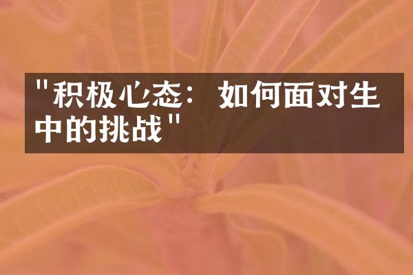 "积极心态：如何面对生活中的挑战"