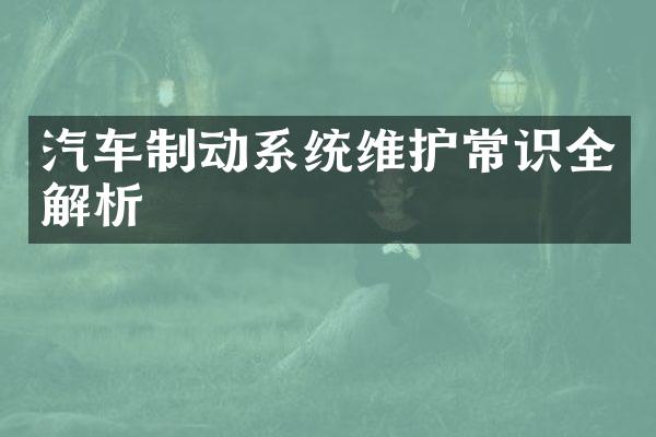 汽车制动系统维护常识全解析