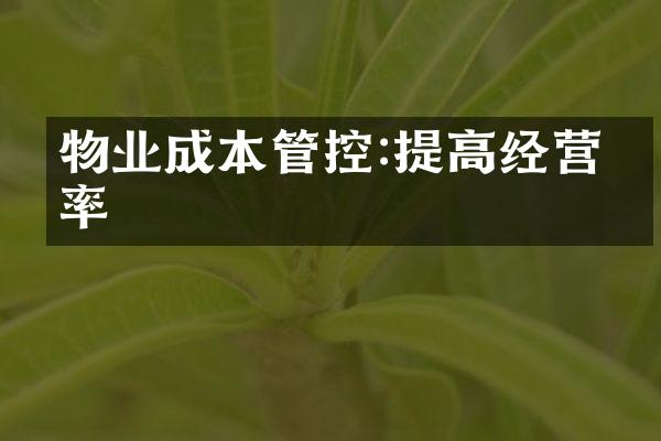 物业成本管控:提高经营效率