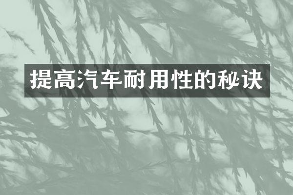 提高汽车耐用性的秘诀