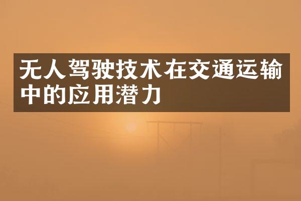 无人驾驶技术在交通运输中的应用潜力
