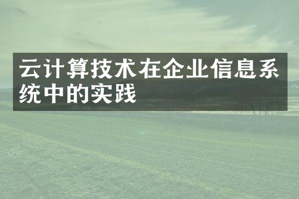 云计算技术在企业信息系统中的实践