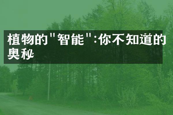 植物的"智能":你不知道的奥秘