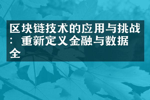 区块链技术的应用与挑战：重新定义金融与数据安全