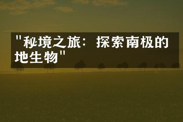 "秘境之旅：探索南极的极地生物"