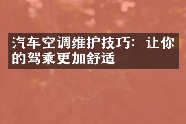 汽车空调维护技巧：让你的驾乘更加舒适
