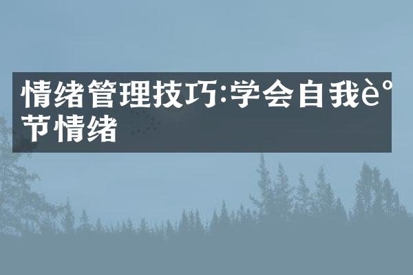 情绪管理技巧:学会自我调节情绪