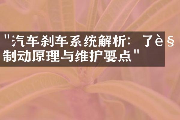 "汽车刹车系统解析：了解制动原理与维护要点"