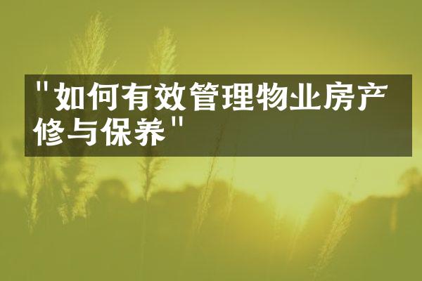 "如何有效管理物业房产维修与保养"