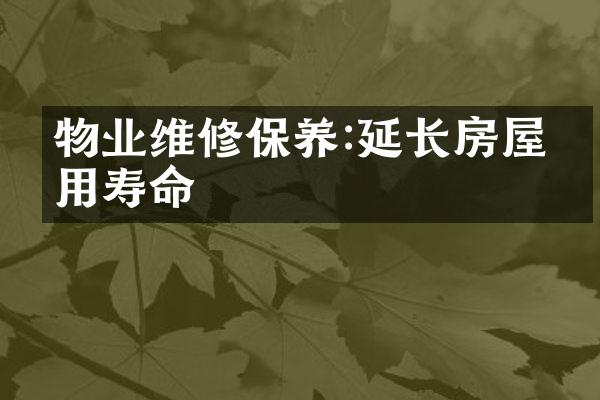物业维修保养:延长房屋使用寿命