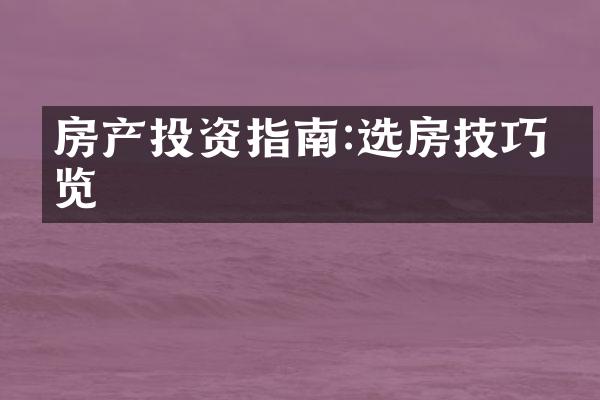 房产投资指南:选房技巧一览