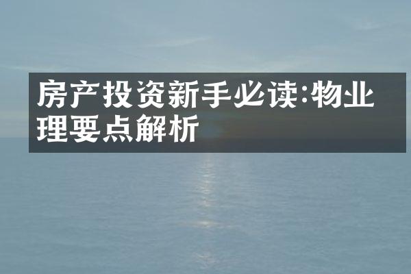 房产投资新手必读:物业管理要点解析