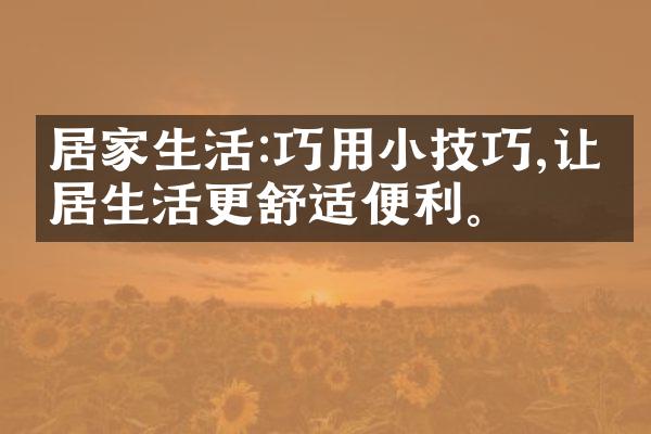 居家生活:巧用小技巧,让家居生活更舒适便利。