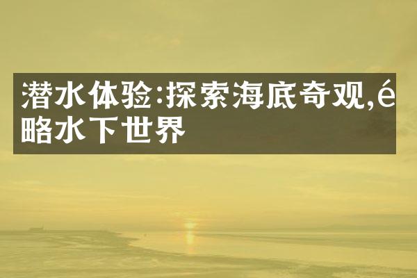 潜水体验:探索海底奇观,领略水下世界