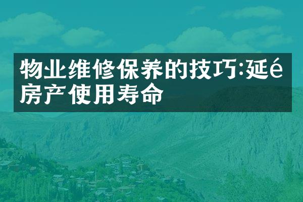 物业维修保养的技巧:延长房产使用寿命