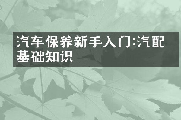 汽车保养新手入门:汽配件基础知识