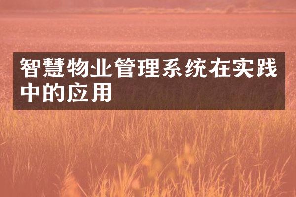 智慧物业管理系统在实践中的应用