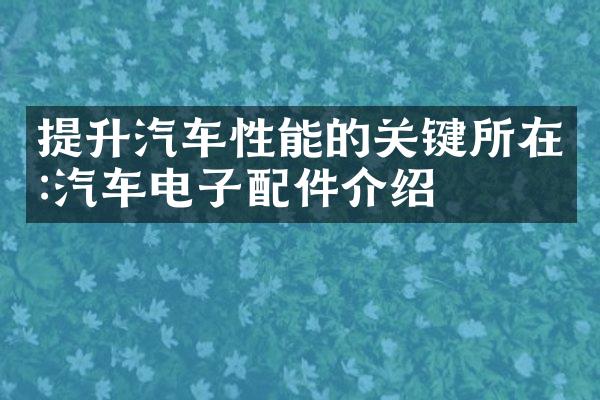 提升汽车性能的关键所在:汽车电子配件介绍