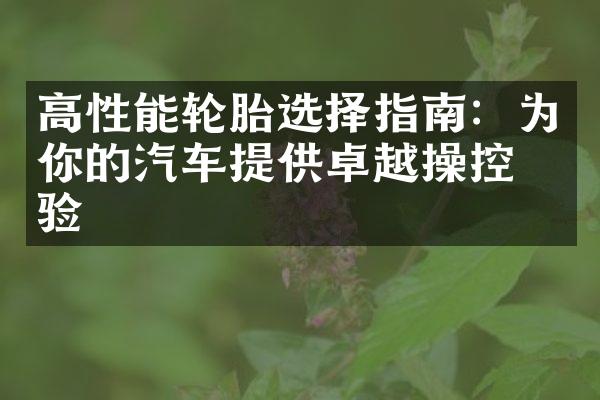 高性能轮胎选择指南：为你的汽车提供卓越操控体验