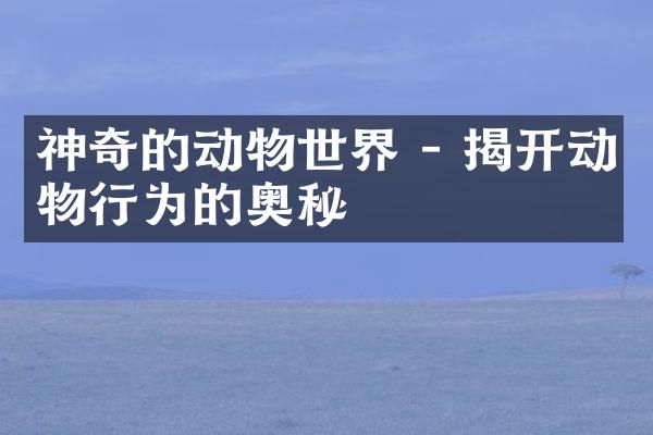 神奇的动物世界 - 揭开动物行为的奥秘