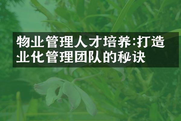 物业管理人才培养:打造专业化管理团队的秘诀