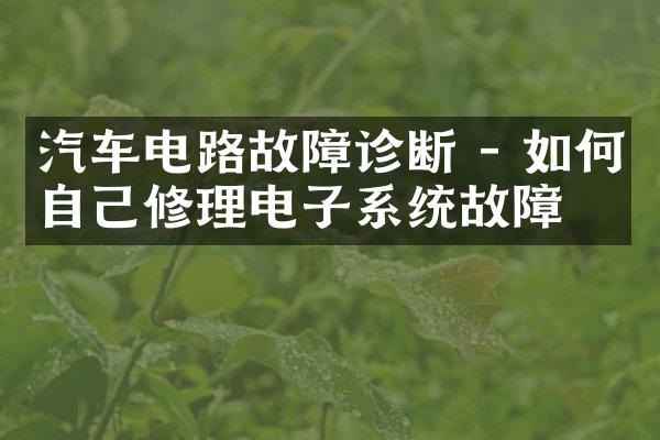 汽车电路故障诊断 - 如何自己修理电子系统故障