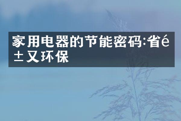 家用电器的节能密码:省钱又环保