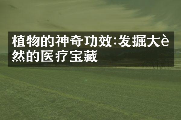 植物的神奇功效:发掘大自然的医疗宝藏