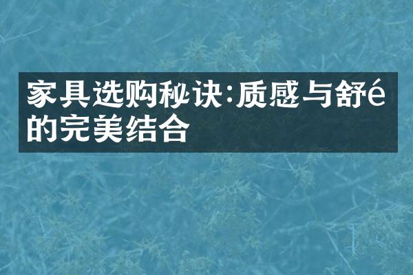家具选购秘诀:质感与舒适的完美结合