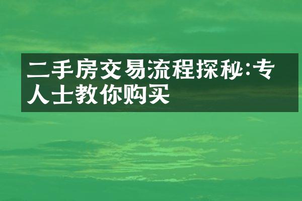 二手房交易流程探秘:专业人士教你购买