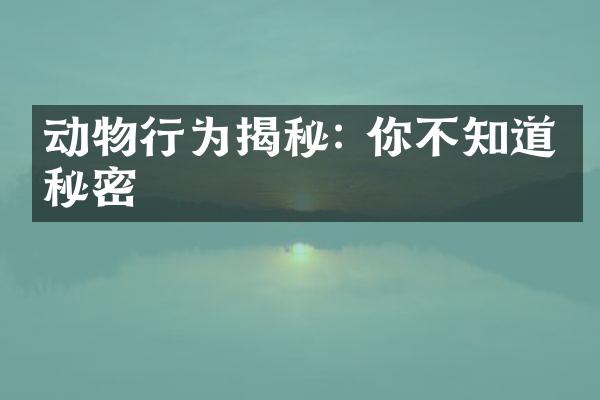 动物行为揭秘: 你不知道的秘密