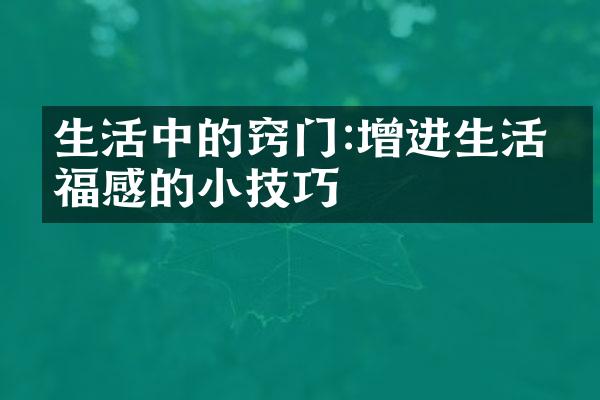生活中的窍门:增进生活幸福感的小技巧