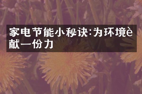 家电节能小秘诀:为环境贡献一份力