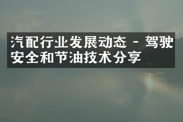 汽配行业发展动态 - 驾驶安全和节油技术分享