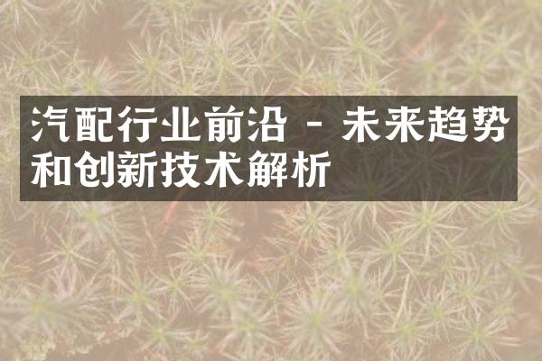 汽配行业前沿 - 未来趋势和创新技术解析
