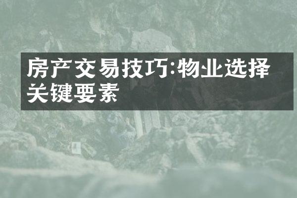 房产交易技巧:物业选择的关键要素