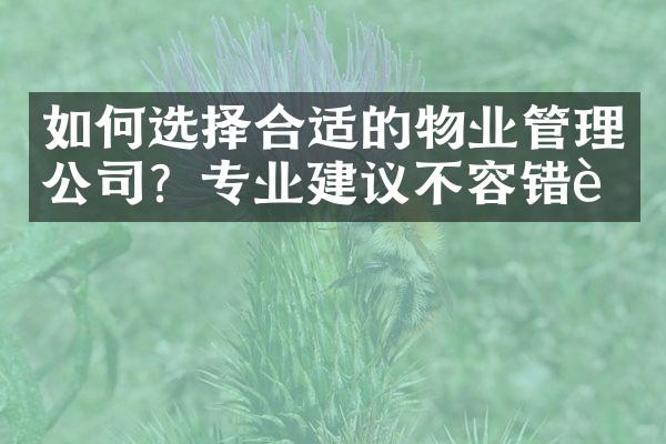 如何选择合适的物业管理公司？专业建议不容错过