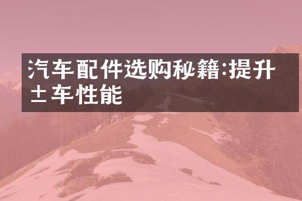 汽车配件选购秘籍:提升爱车性能